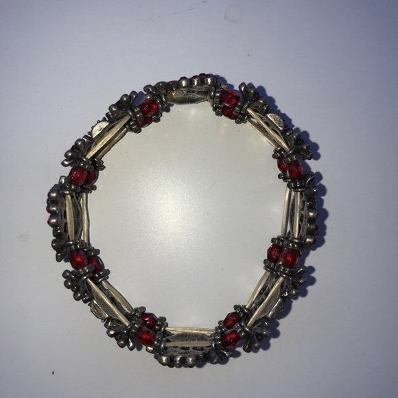 Red Ruby Silver Plated Vintage Stretchy Bracelet - Picture 4 of 6
